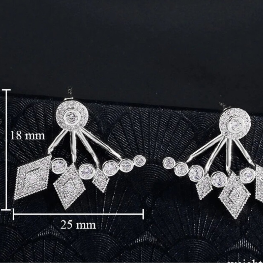 “Angel of Mine” Luxury Diamond Rhinestone Climber Gold Silver Stud Sexy Earrings - Picture 7 of 9
